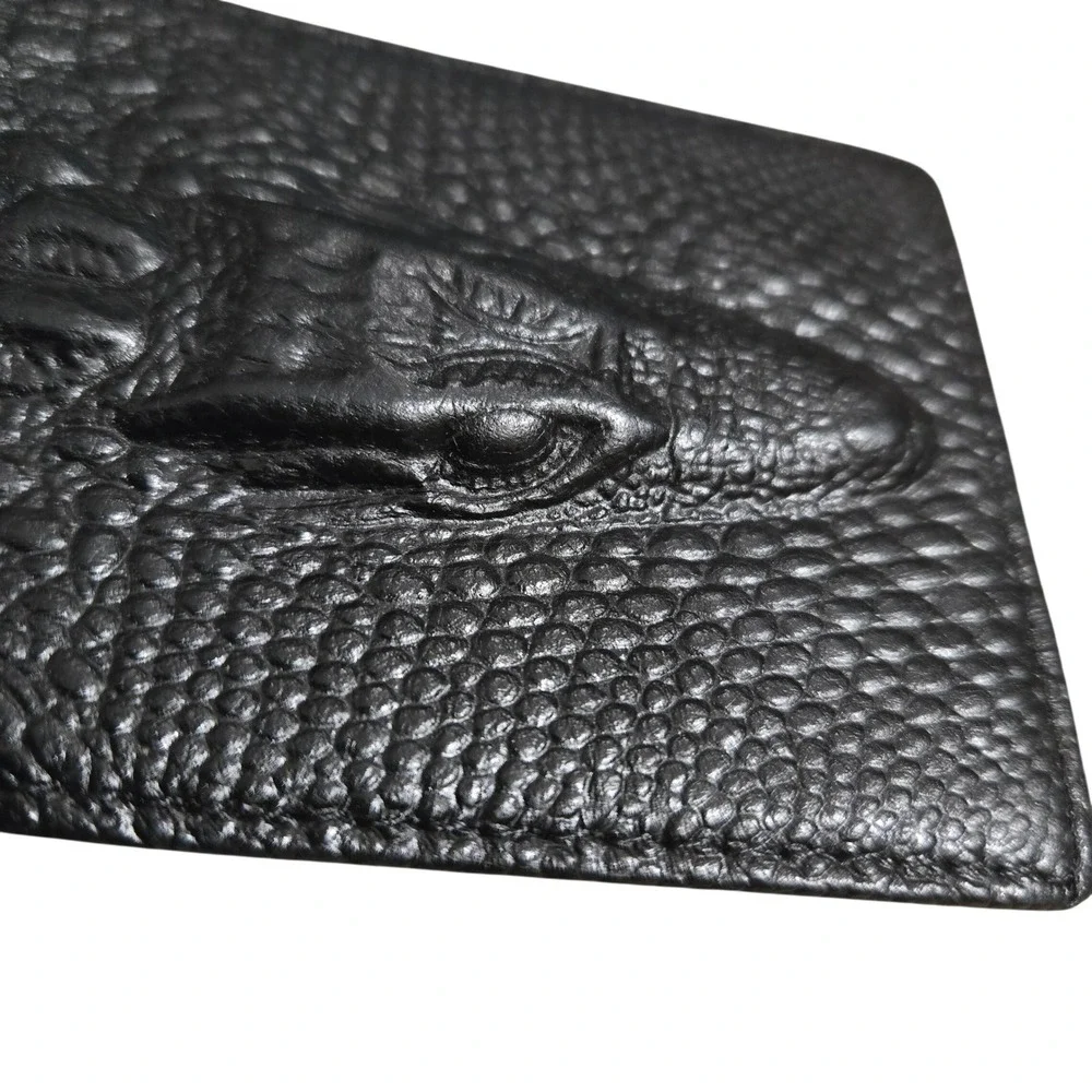 Crocodile Bifold Wallet Black 3D Embossed Crocodile Accessory #1447